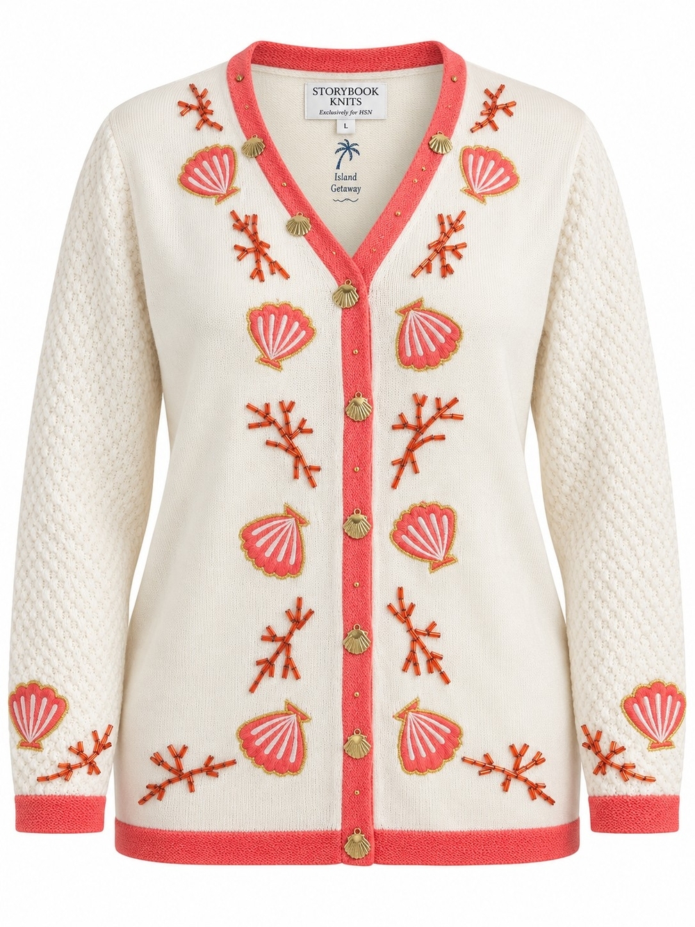 STORYBOOK KNITS | NWT Island Getaway Seashell Coastal V-Neck Cardigan | L